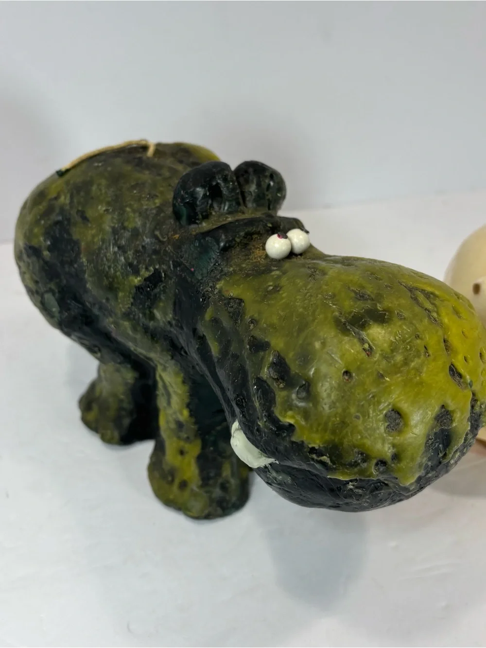 Vtg Candle Creations Lot of 2 Green & White Hippo 1970’s Unused Wax MCM Candles